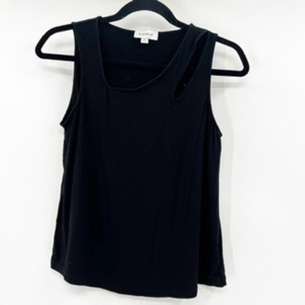 Evereve Black Asymmetrical Neckline Tank Top‎ XS Rayon Spandex Sleeveless